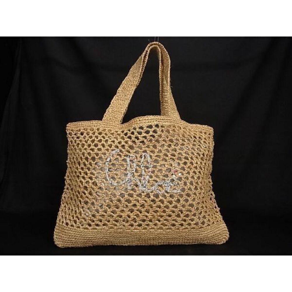 Chloe Raffia Tote Bag Shoulder Beige
